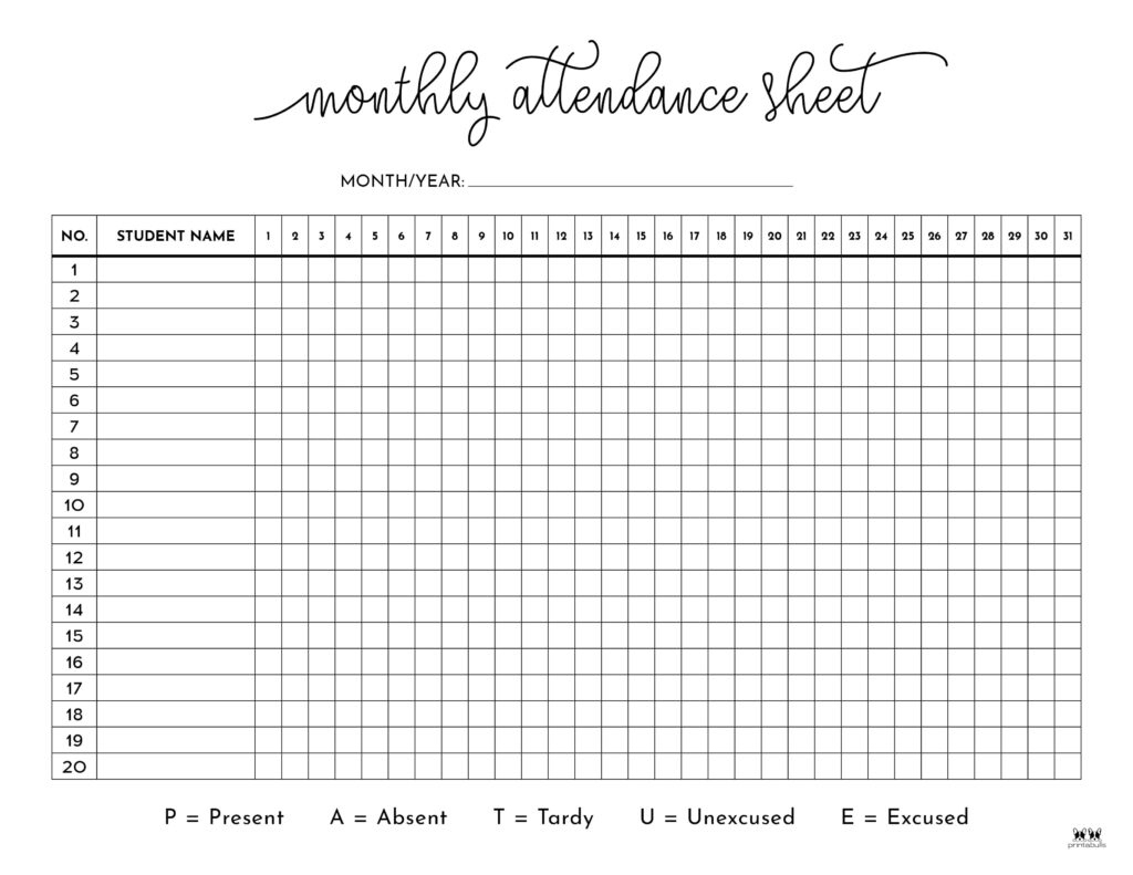Attendance Sheets - 52 Free Printables | Printabulls intended for Attendance Sheet April 2026