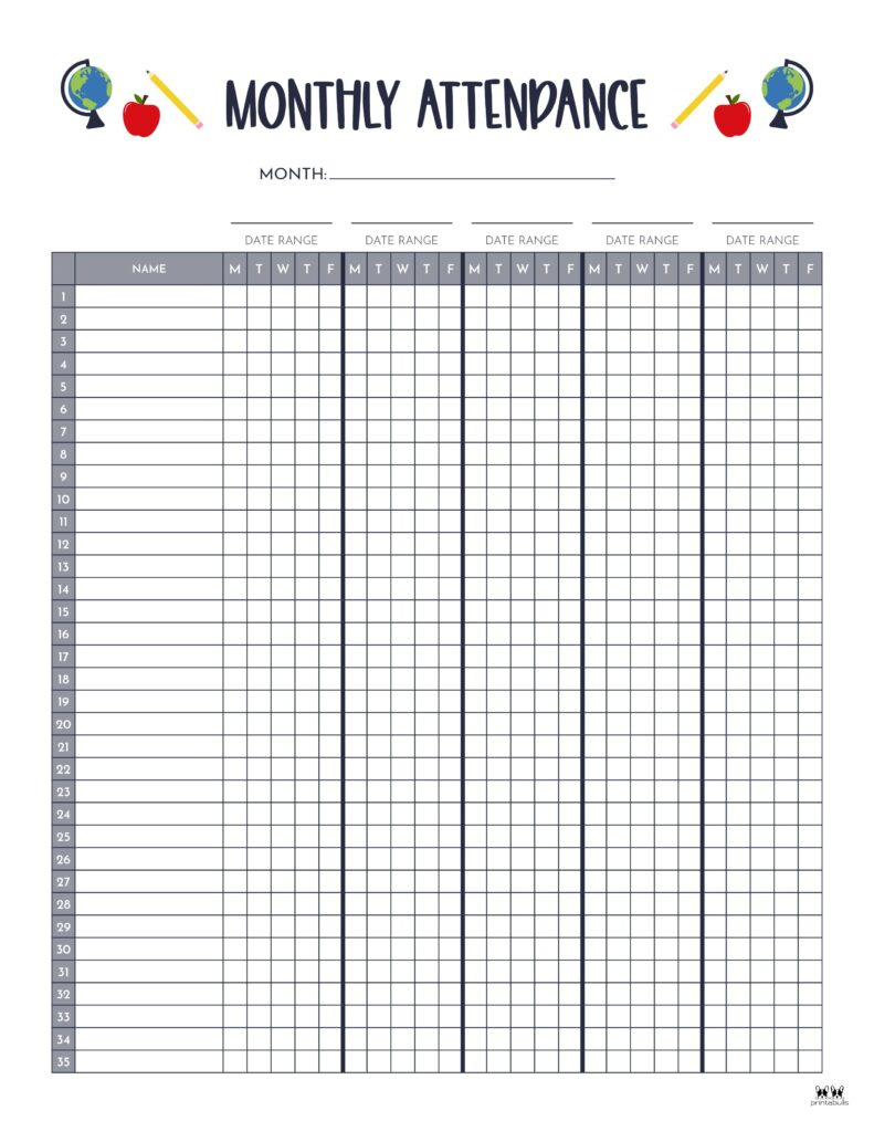 Attendance Sheets - 52 Free Printables | Printabulls intended for Attendance Sheet June 2026