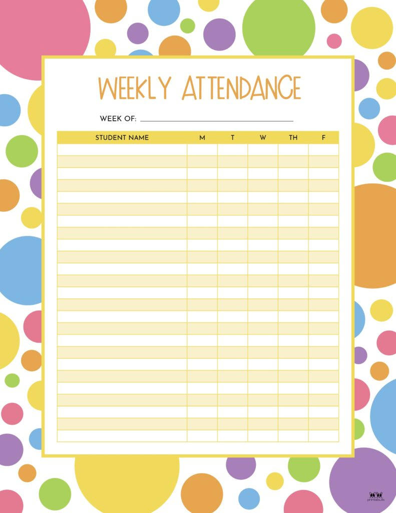 Attendance Sheets - 52 Free Printables | Printabulls with Sunday School Attendance 2026