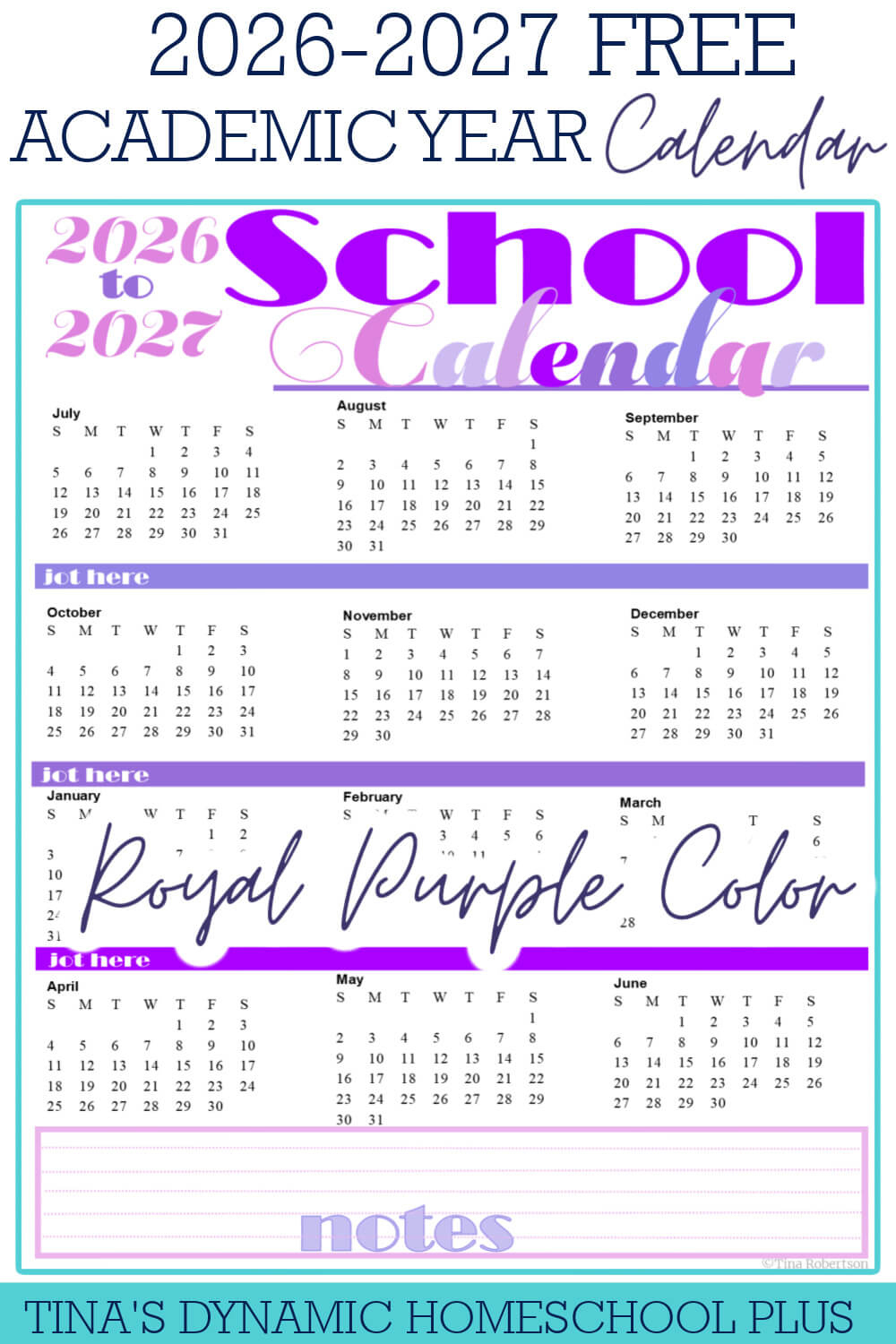 Beautiful Free Printable Yearly Calendar 2026 - 2027 intended for Homeschool Attendance Calendar 2026 - 2027