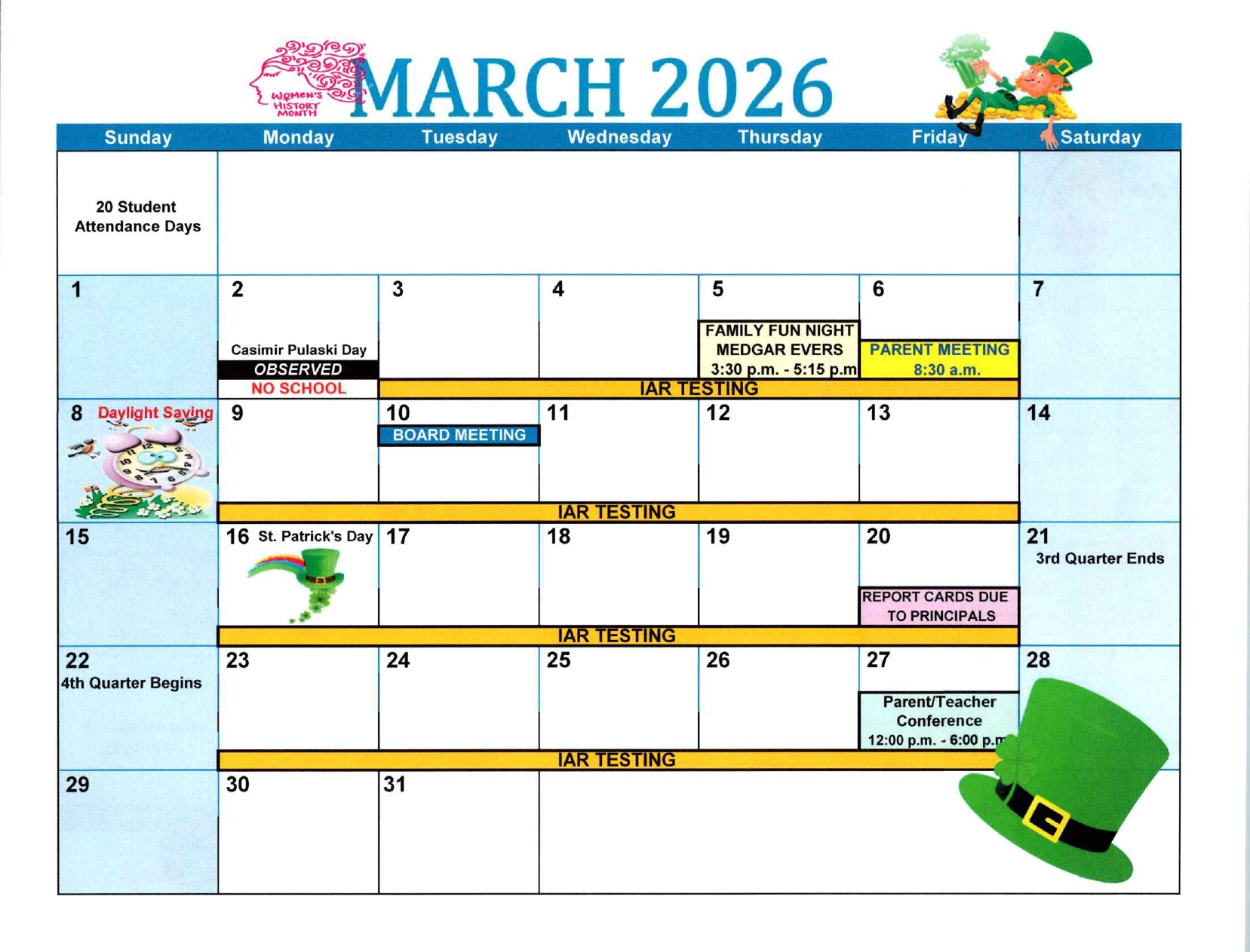 Calendar – Ford Heights School District 169 throughout Attendance of March 2026