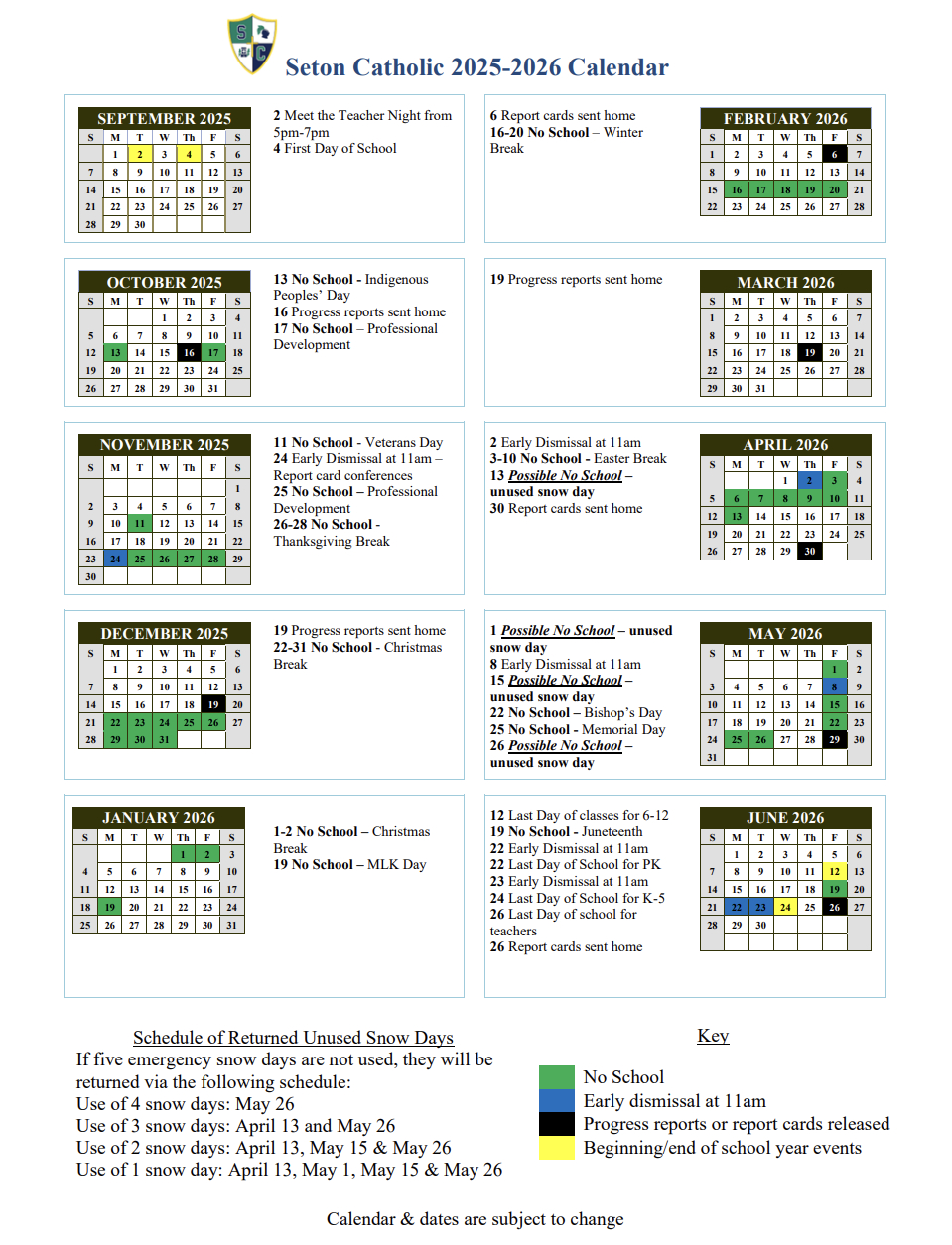 Calendar | Seton Private School In Plattsburgh, Ny with Seton Catholic College Calendar 2026