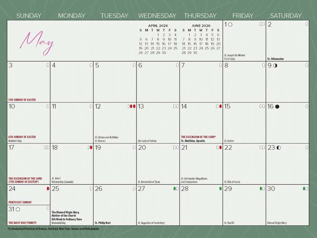 Catholic Calendars | Blue Mound Graphics throughout April 2026 Calendar With Catholic Holidays