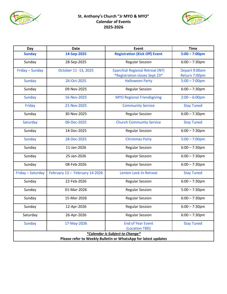 Events – St Anthony Maronite Church with Maronite Liturgical Calendar 2026