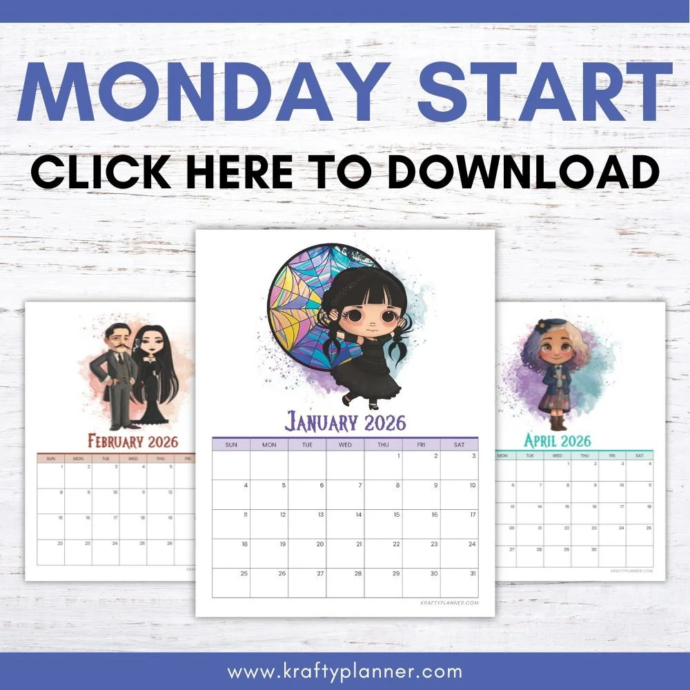 Free 2026 Wednesday Addams Calendar — Krafty Planner within How Many Wednesdays Are There In 2026?