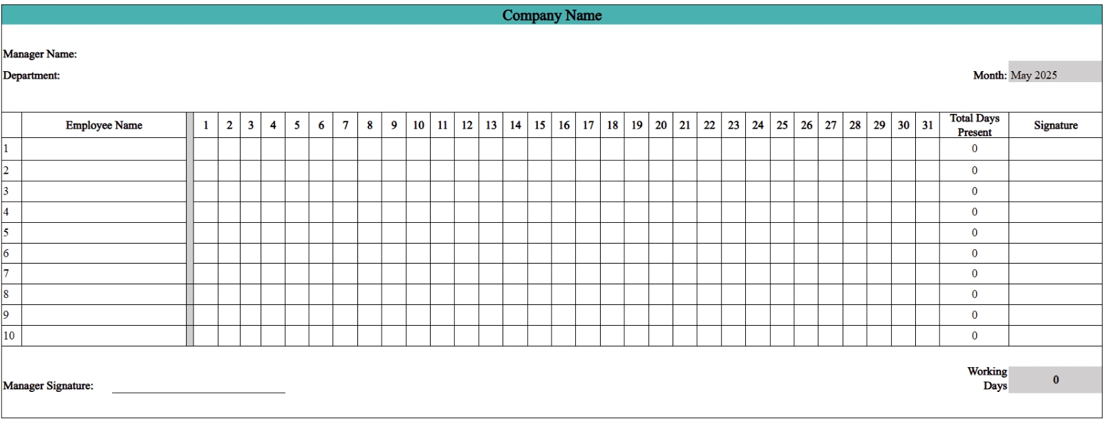 Free Employee Attendance Calendar Templates 2025 inside 2026 Employee Attendance Calendar Printable Free