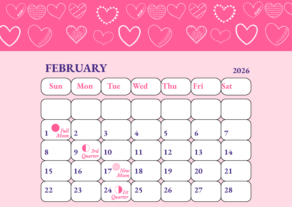 Free February 2026 Calendar With Moon Phases Template To Edit Online with regard to Full Moon Calendar 2026 February