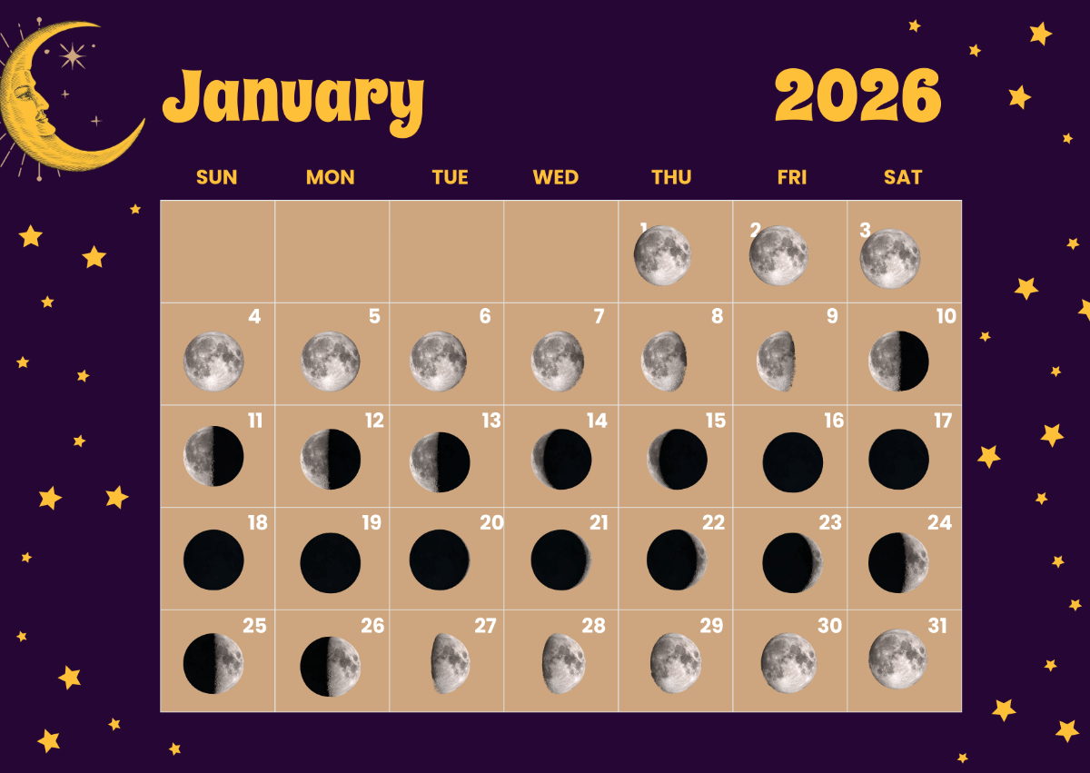 Free January 2026 Moon Calendar Template To Edit Online intended for Moon Phase Calendar 2026 USA