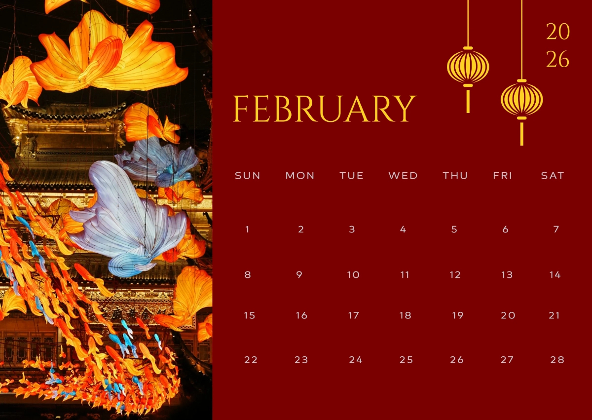 Free Lunar New Year February 2026 Calendar Template To Edit Online throughout Chinese Calendar 2026 Free Download