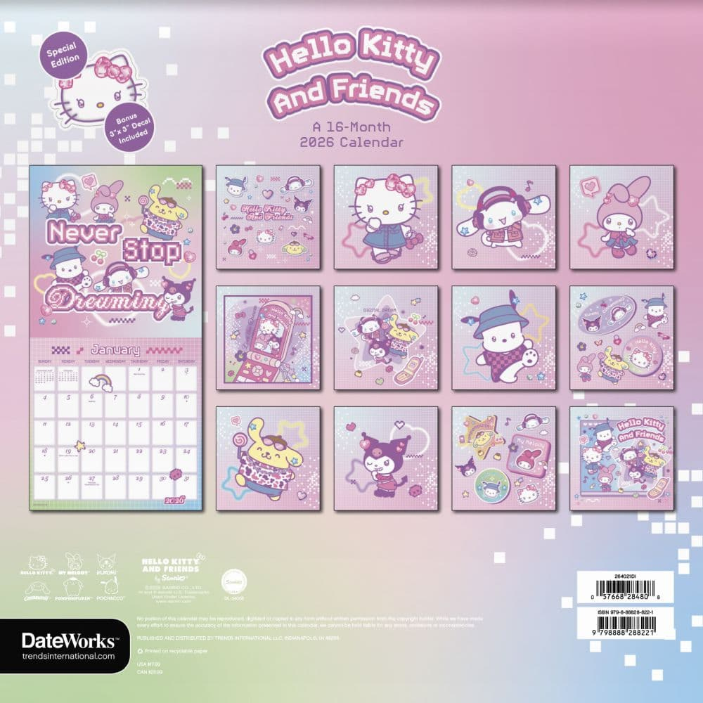 Hello Kitty And Friends Exclusive With Decal 2026 Wall Calendar regarding 2026 Hello Kitty Calendar