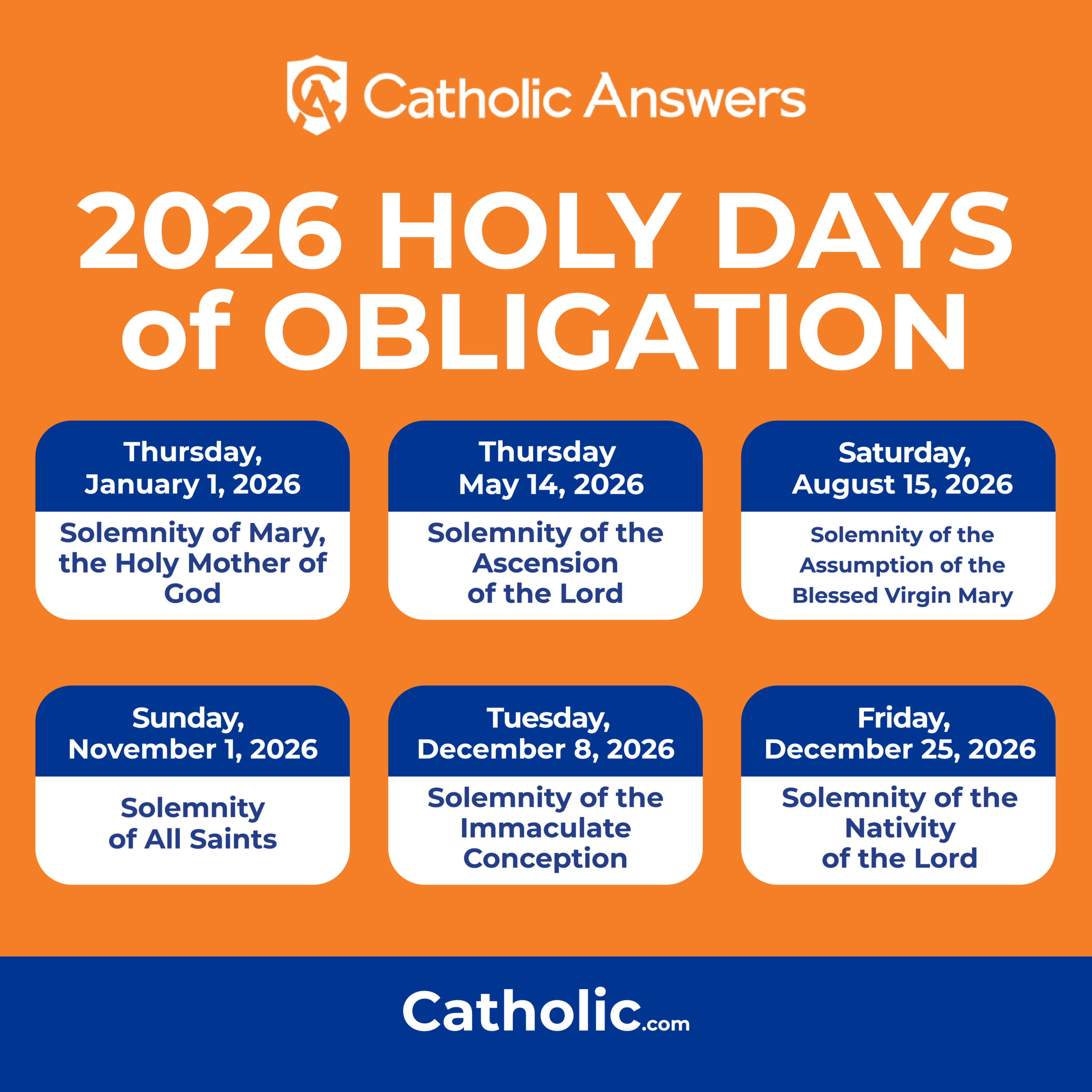 Holy Days Of Obligation 2025 & 2026 | List Of Catholic Holy Days pertaining to Catholic Holiday Calendar 2026