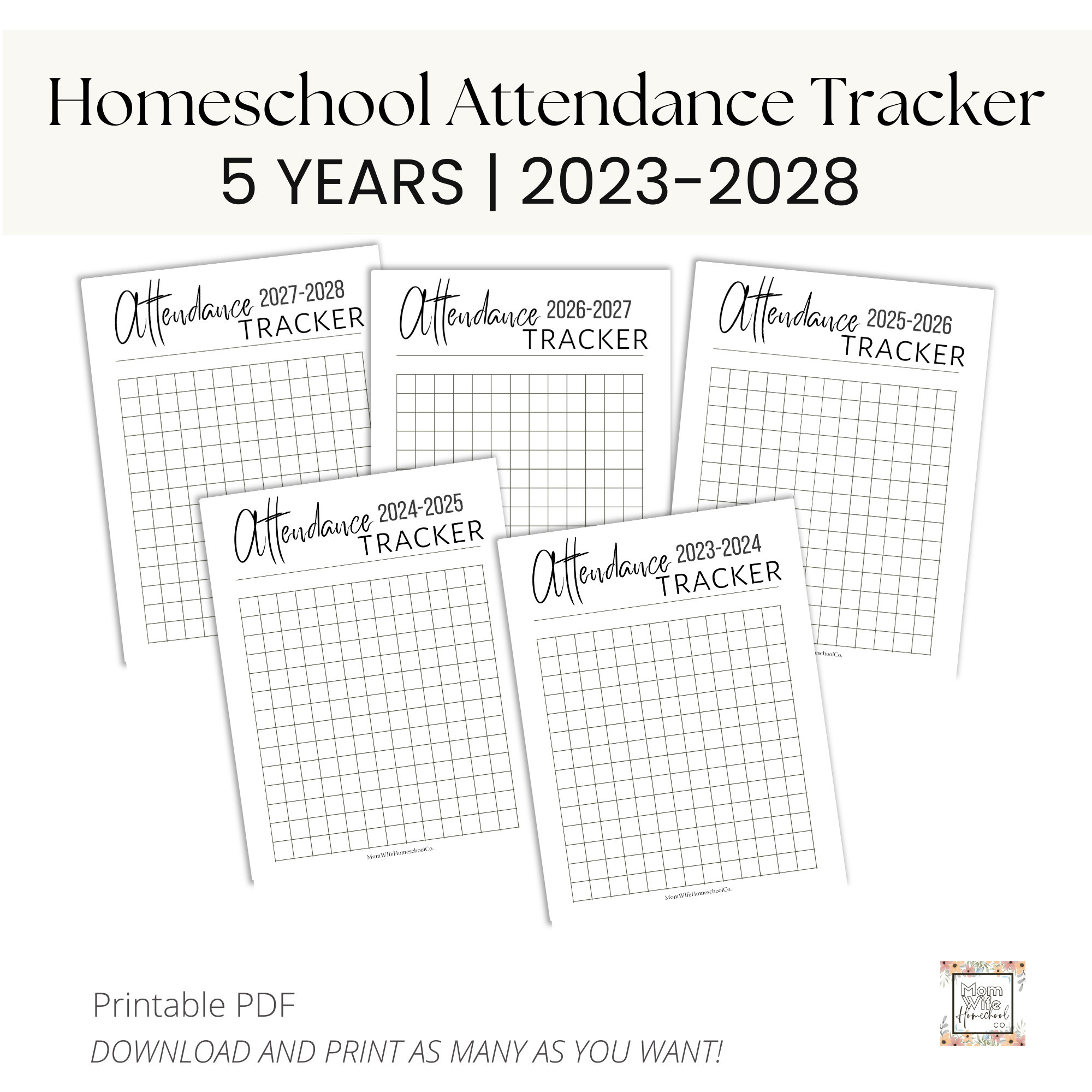 Homeschool Attendance Record Trackers | 5 Homeschool Years, 2023 inside Homeschool Attendance Calendar 2026 - 2027