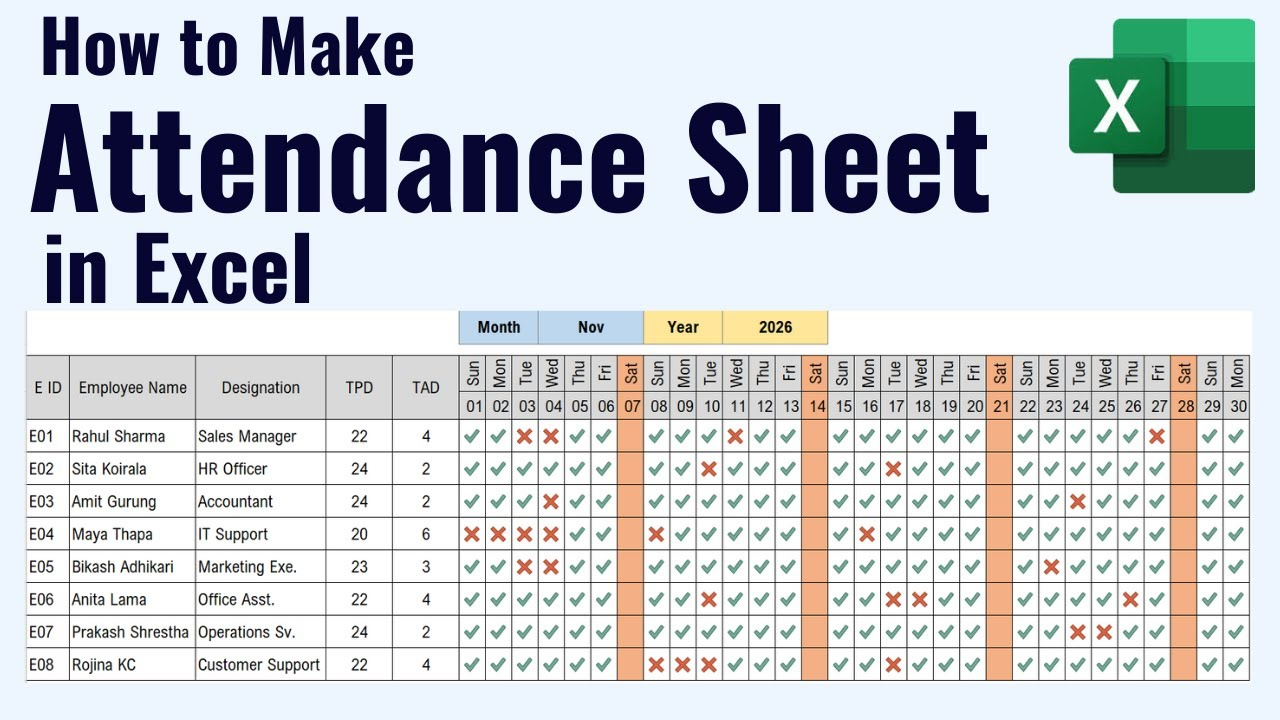 How To Make Attendance Sheet In Excel throughout Attendance Sheet July 2026