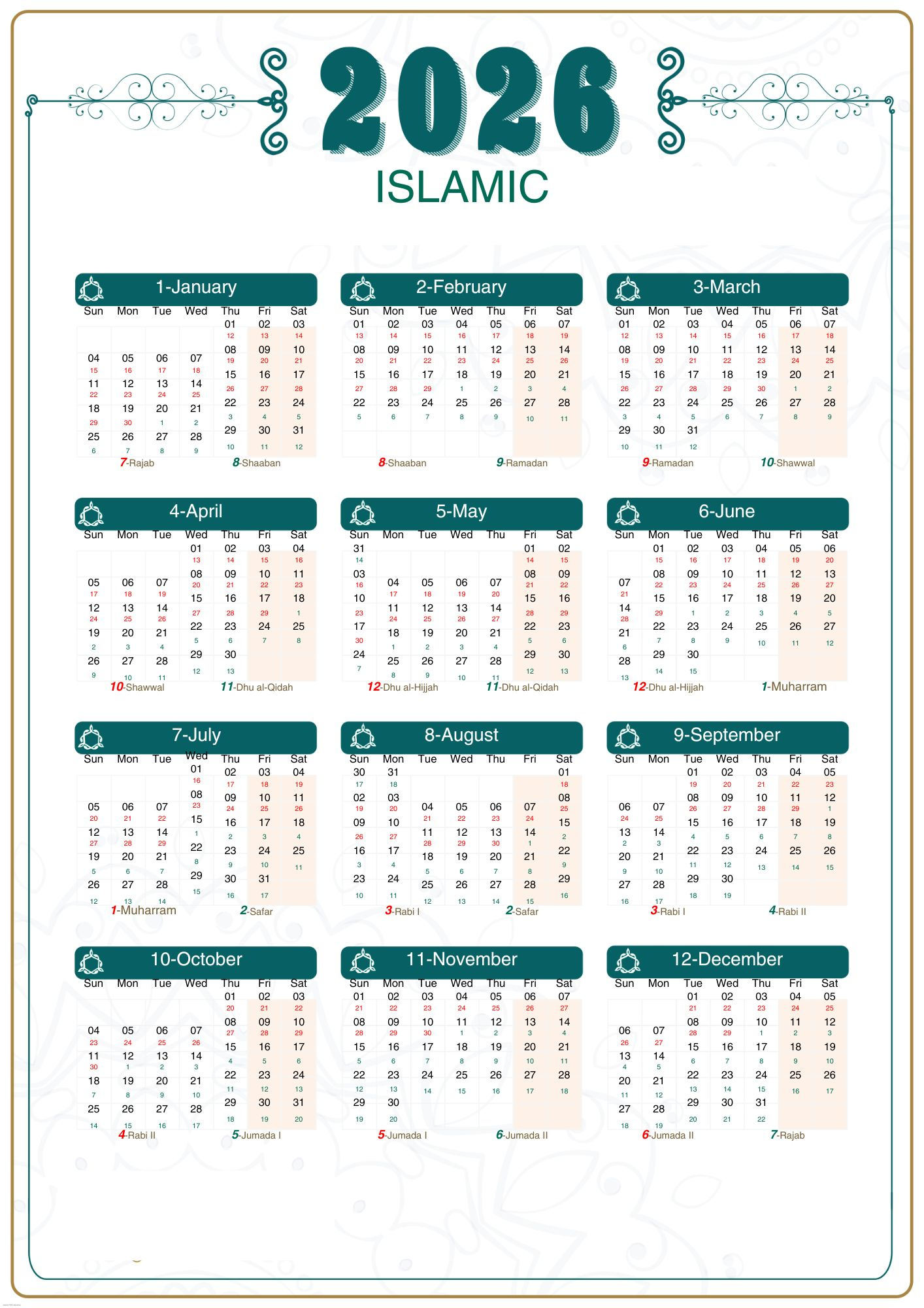 Islamic Calendar 2026 [Hijri Calendar 1448] with regard to Islamic Calendar 2026 South Africa