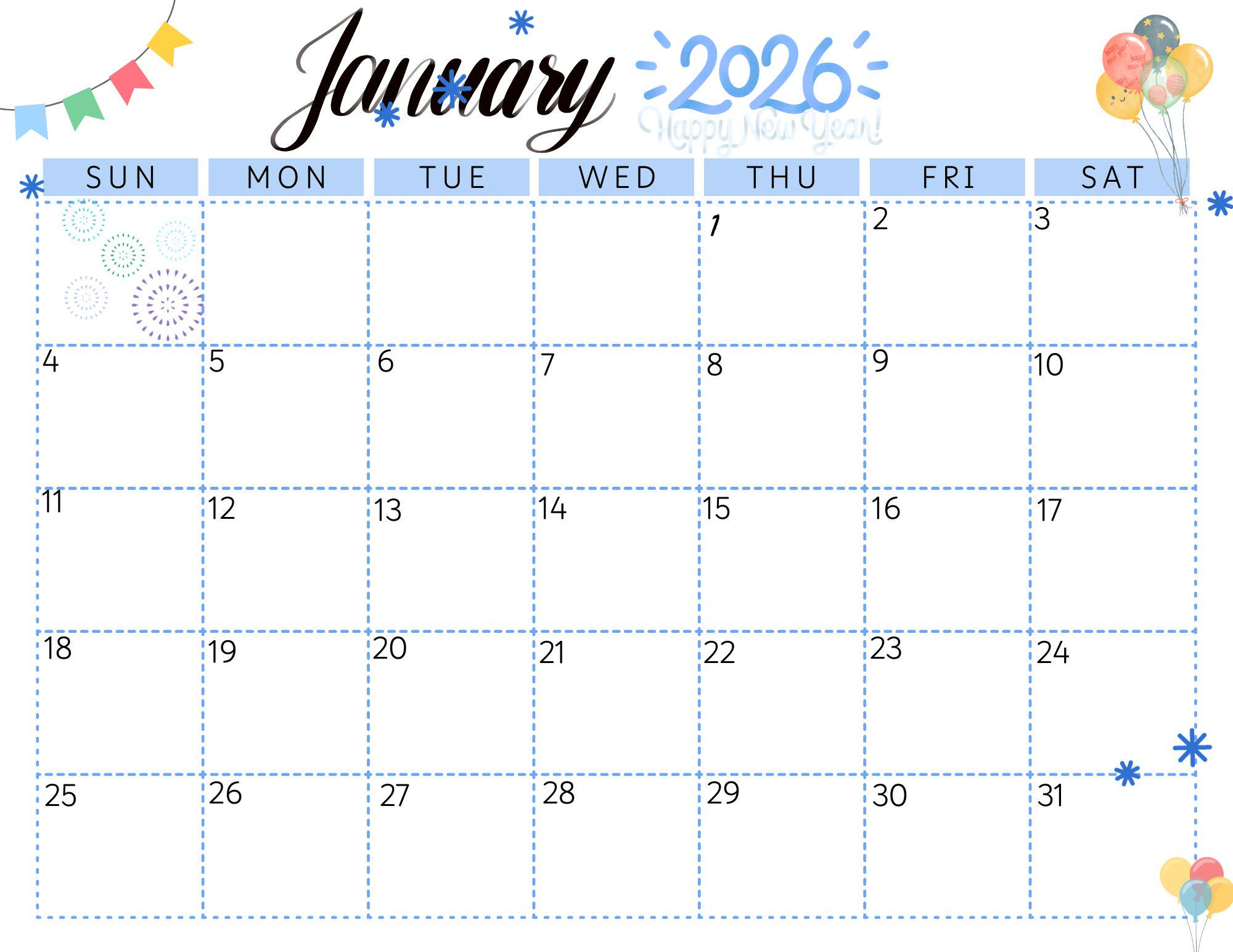 January 2026 Calendar (Digital, Printable) - Etsy Australia throughout Calendar For January 2026 Australia