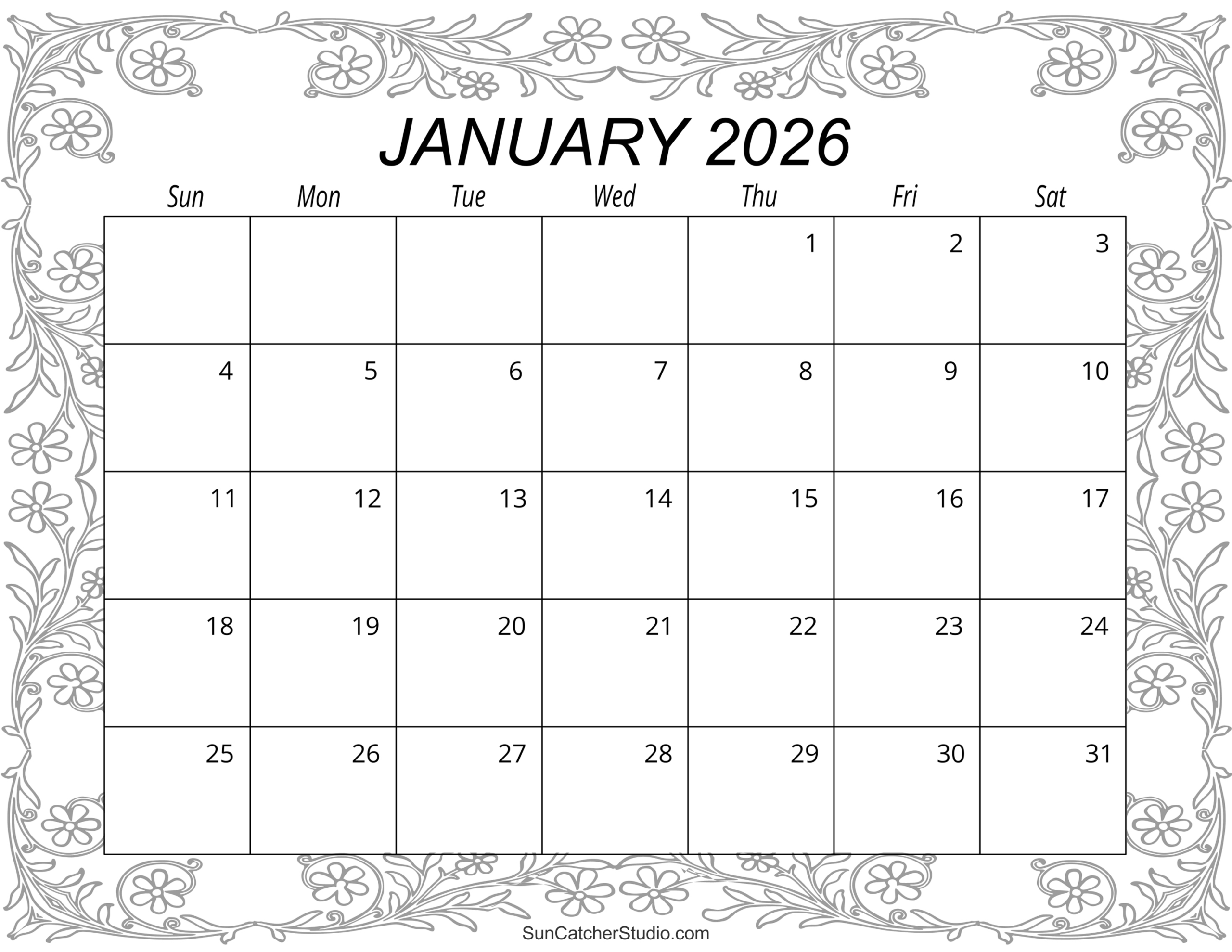 January 2026 Calendar (Free Printable) – Free Printables inside January Weekly Calendar 2026 Printable