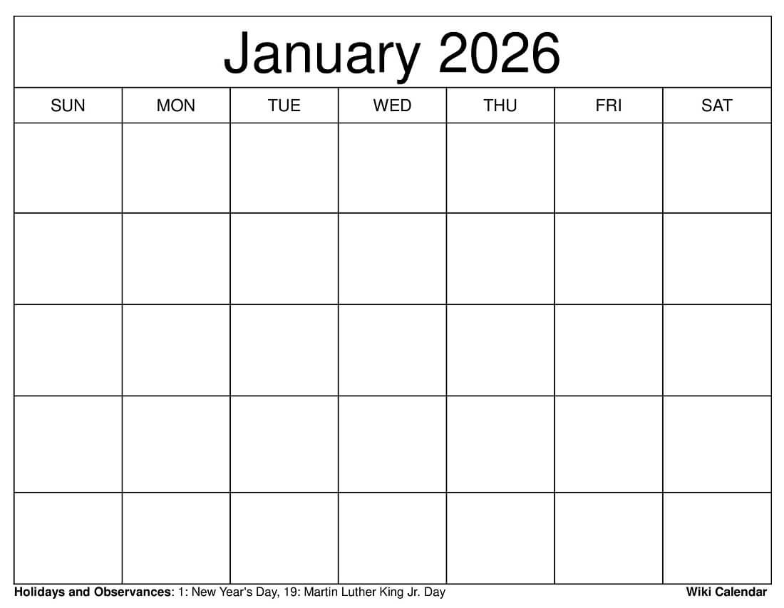 January 2026 Calendar - Printable Templates & More throughout Free Printable January Calendar 2026