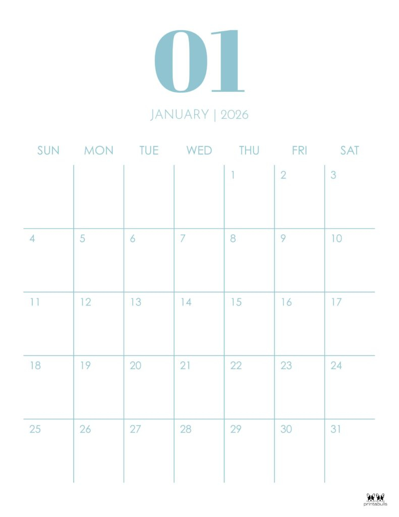 January 2026 Calendars - 123 Free Printables | Printabulls inside January 2026 Calendar Vertical Printable
