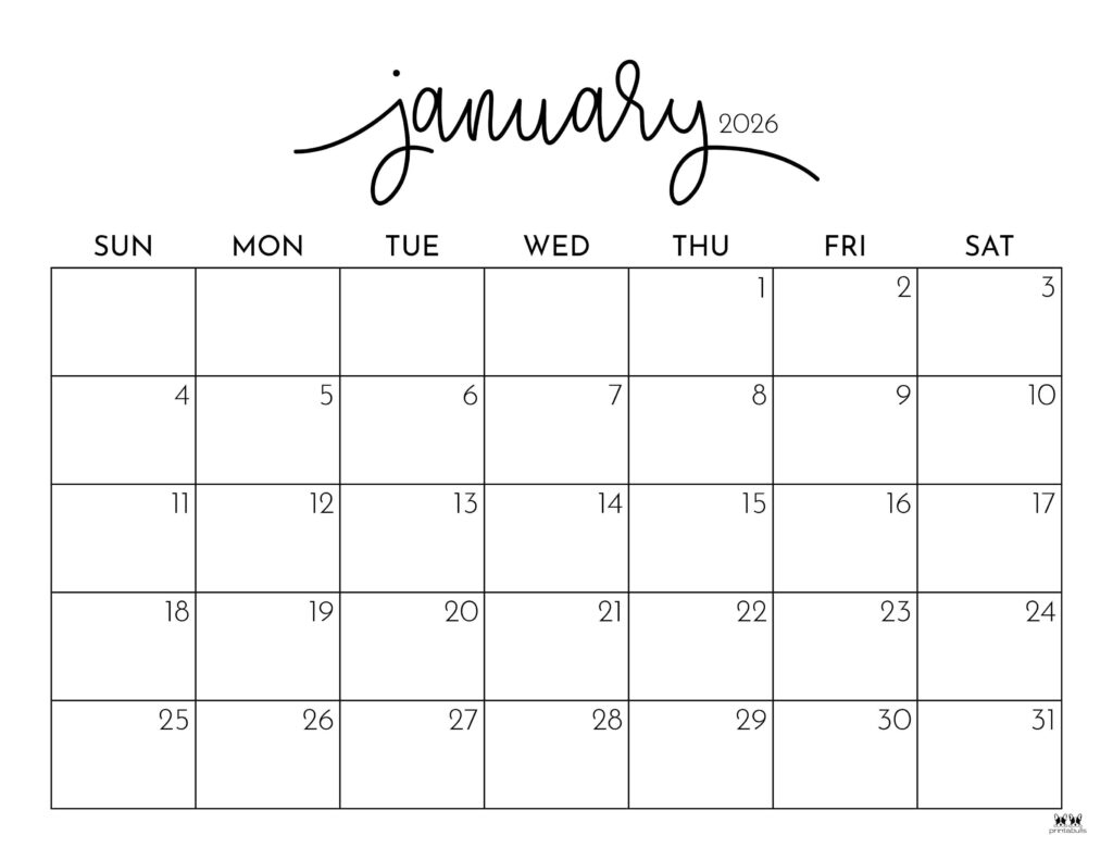 January 2026 Calendars - 123 Free Printables | Printabulls intended for Free Printable 2026 Coloring Calendar January