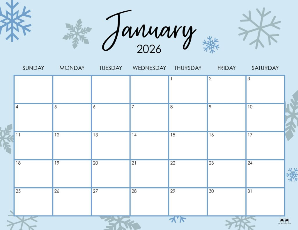 January 2026 Calendars - 123 Free Printables | Printabulls within Free Printable January 2026 Monthly Calendar with Holidays