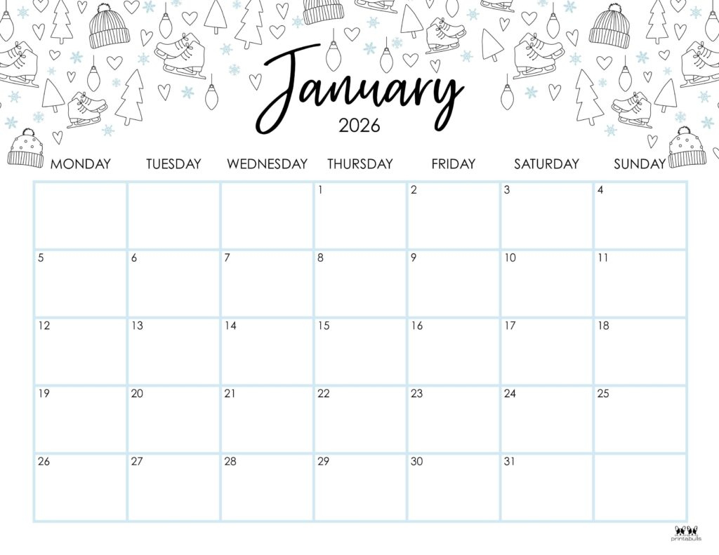 January 2026 Calendars - 123 Free Printables | Printabulls within January 2026 Calendar with Holidays Printable
