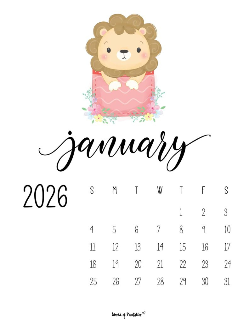 January 2026 Calendars - 200+ Free Printable Pdf Designs - World inside Cute January 2026 Calendar Printable