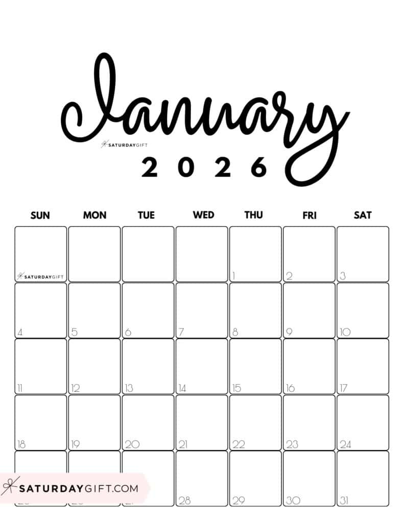 January 2026 Calendars - 23 Cute Free Printable Pdfssaturdaygift with regard to January 2026 Calendar Vertical Printable