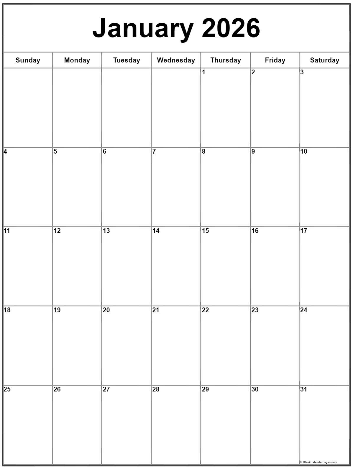 January 2026 Vertical Calendar | Portrait with regard to January 2026 Calendar Printable Vertical