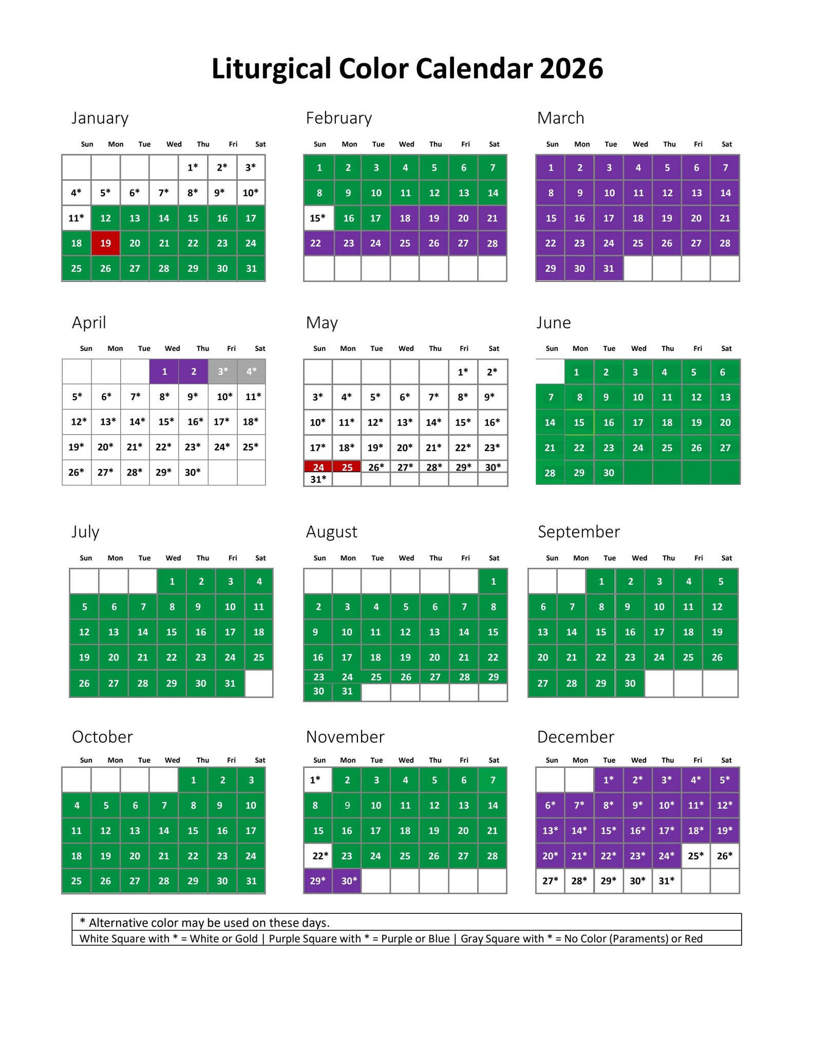 Liturgical Color Calendar 2026United Methodist Publishing in Liturgical Color Calendar 2026