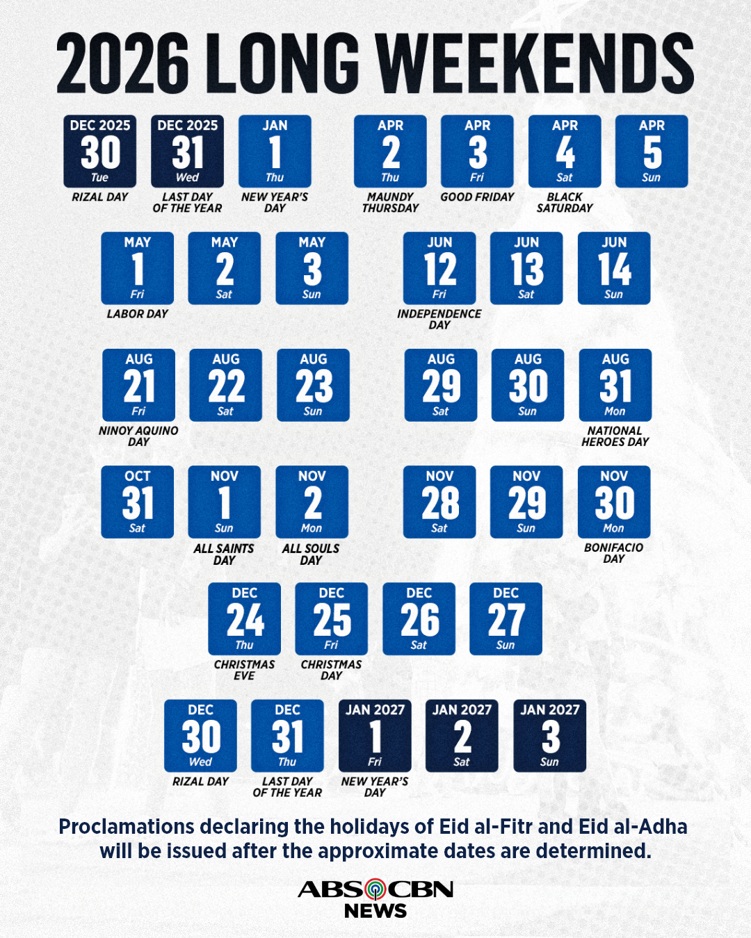 Look: 2026 Long Weekends : R/Phtravel intended for Number of Weekends in 2026