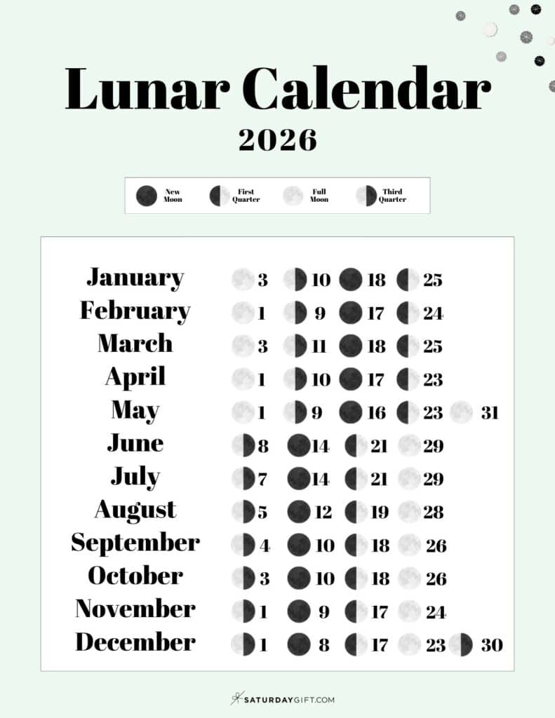 Lunar Calendar 2026 - 12 Moon Phase Calendar Printables regarding New Moon And Full Moon Calendar 2026