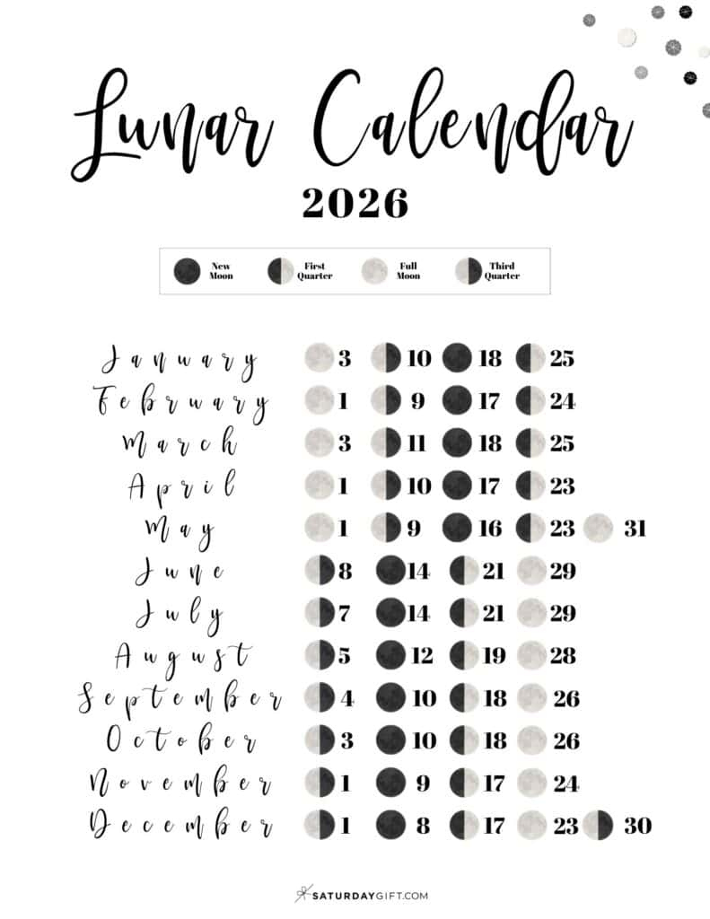 Lunar Calendar 2026 - 12 Moon Phase Calendar Printables within Moon Phase Calendar 2026 Printable