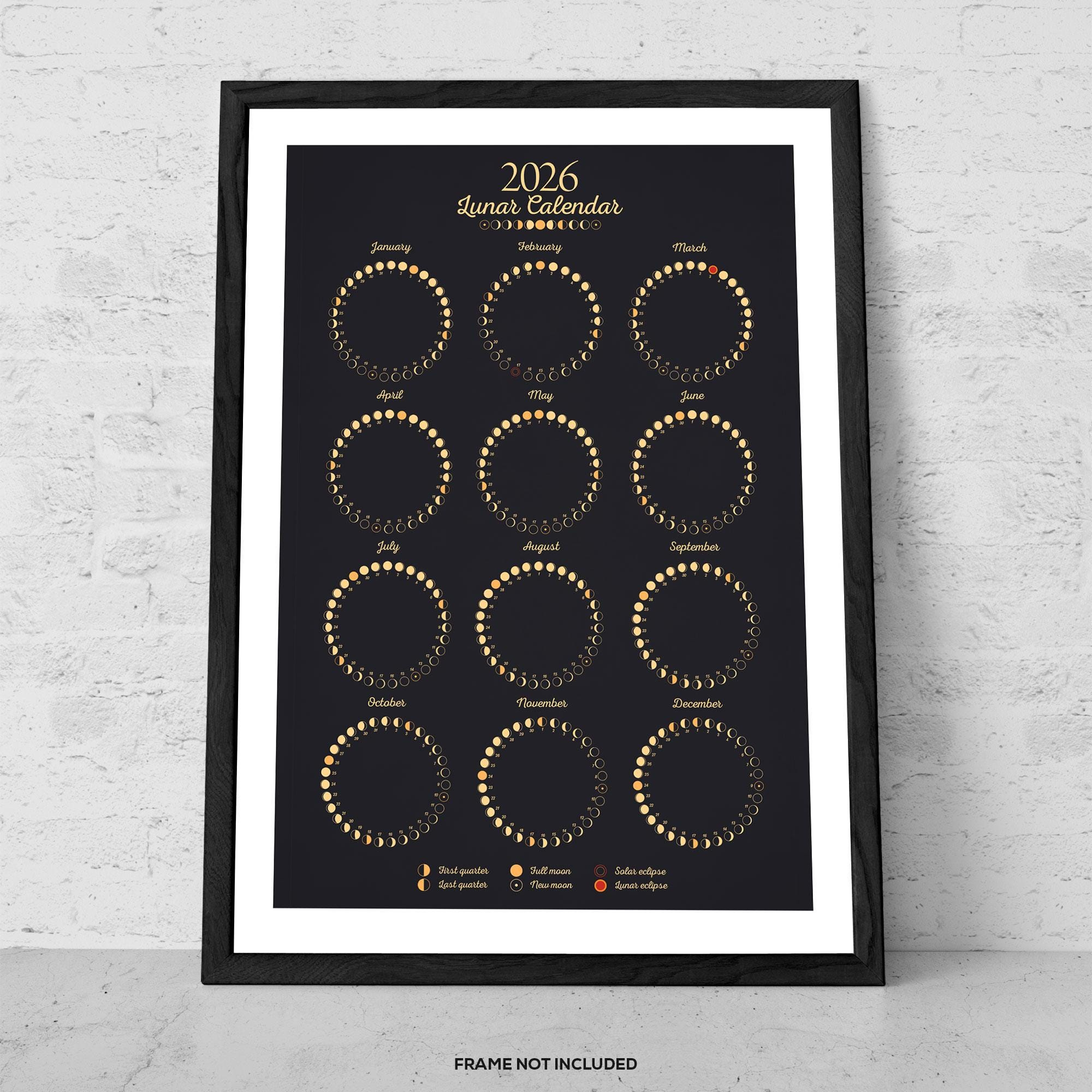 Lunar Calendar 2026 – Moon Phase Wall Art | Astrology Print | Moon inside Full Moon Calendar 2026 Astrology