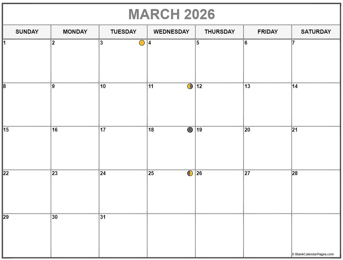 March 2026 Lunar Calendar | Moon Phase Calendar intended for March 2026 Moon Phase Calendar