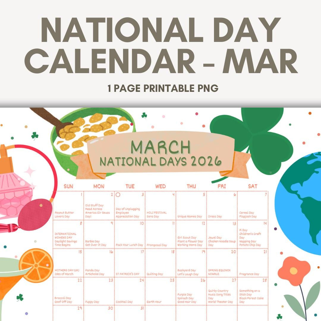 March National Days Calendar, National Day Holidays In March with National Day Calendar March 2026