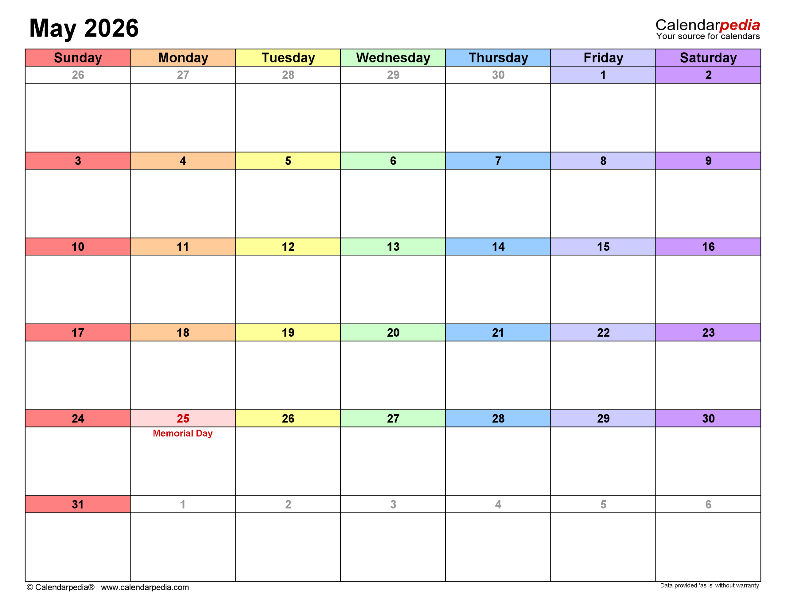 May 2026 Calendar | Templates For Pdf, Excel And Word regarding Attendance Sheet May 2026