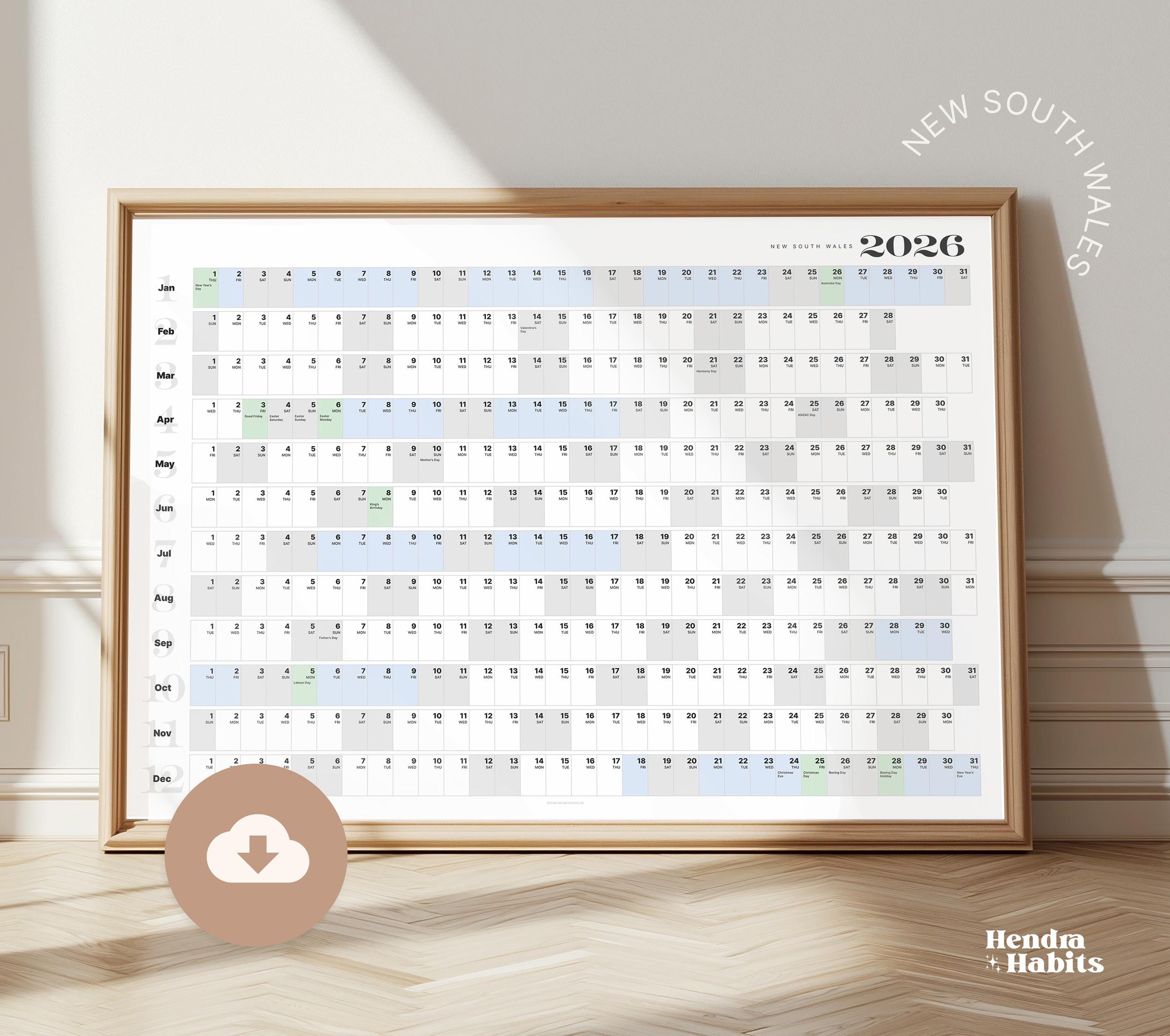 New South Wales, Australia Calendar 2026 | Wall Planner ~ Includes throughout Nsw Catholic School Holidays 2026 Calendar