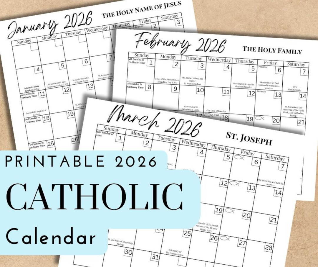 Printable 2026 Catholic Calendar | Liturgical Planner With Feast for Catholic Calendar 2026 Calendar Printable