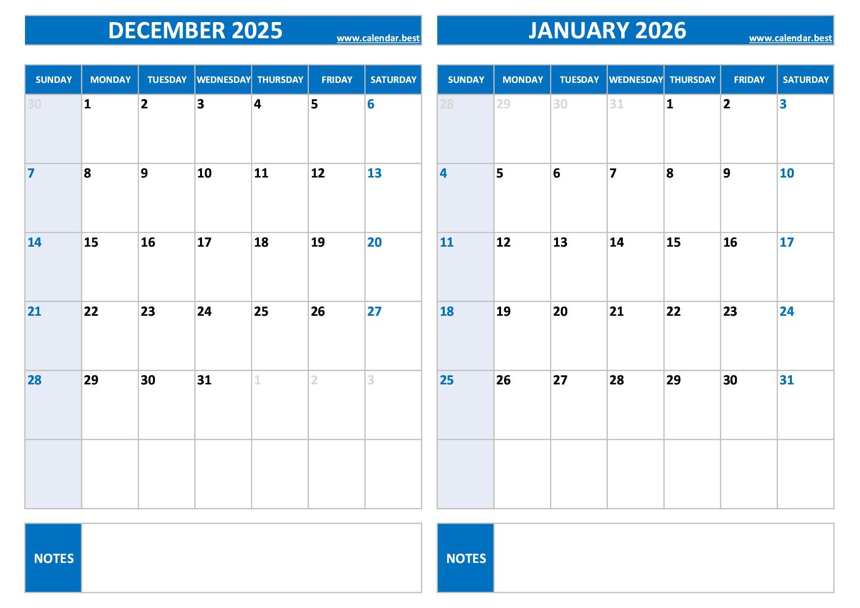 Printable December 2025 And January 2026 Calendar - Free Pdf & Jpg with December 2025 - January 2026 Calendar Printable