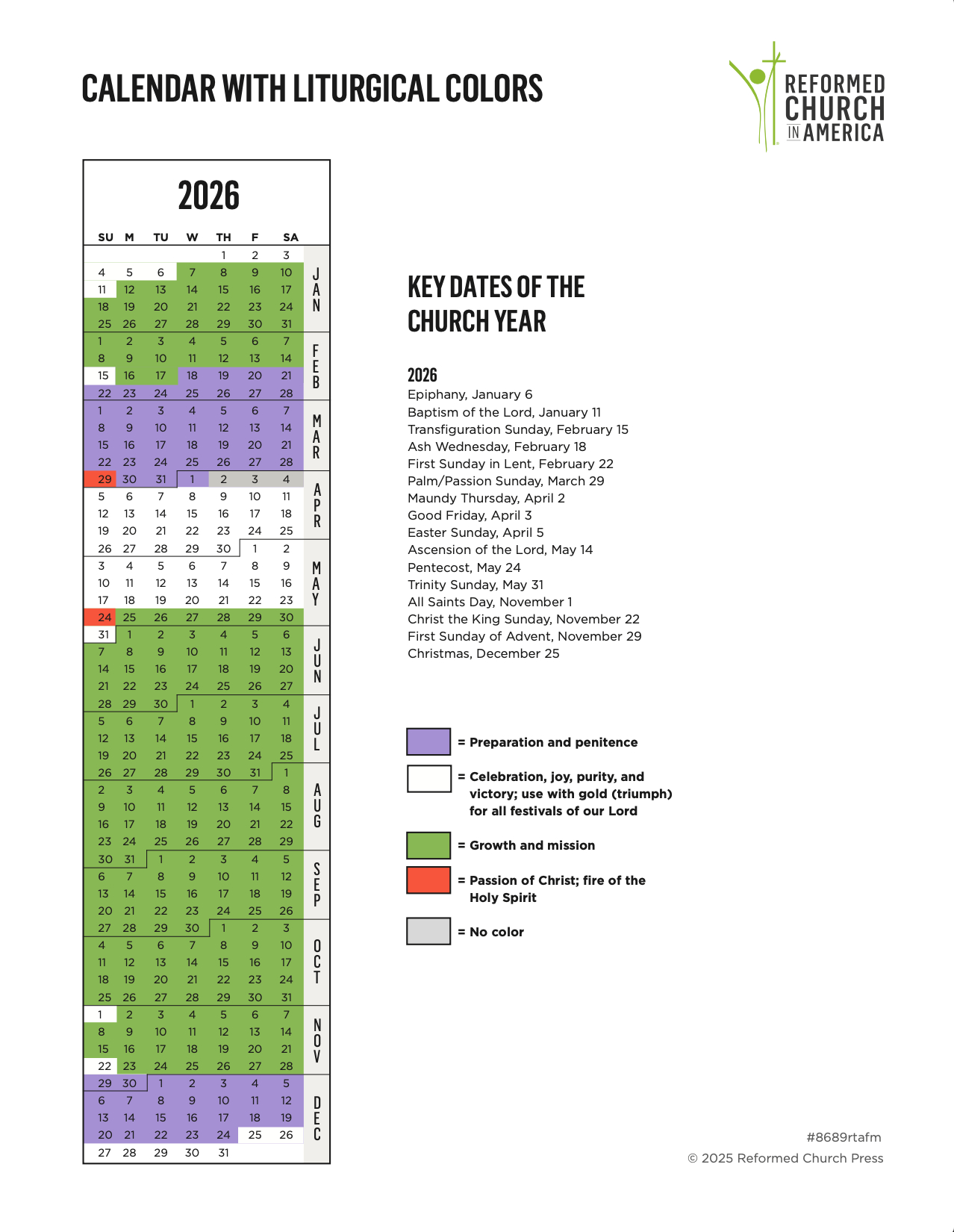 Rca Liturgical Calendar | Reformed Church In America with regard to Liturgical Calendar 2026 Printable Free
