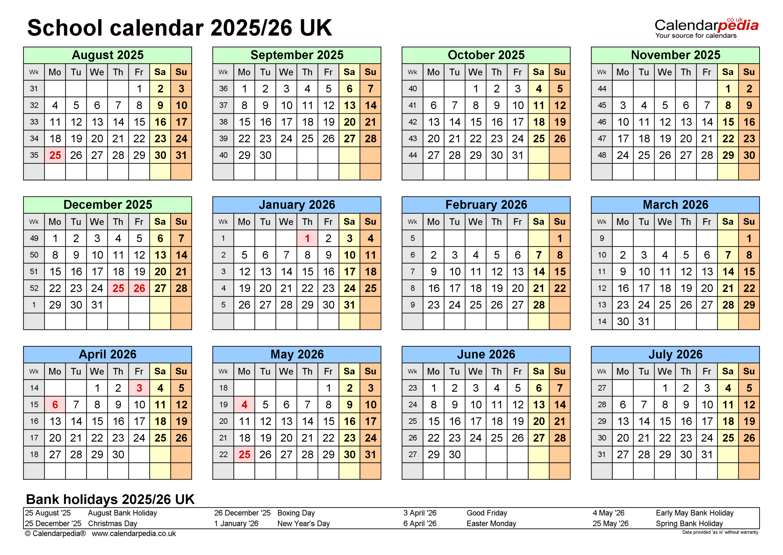 School Calendars 2025/26 Uk - Free Printable Excel Templates with Absence Calendar 2026 For Schools