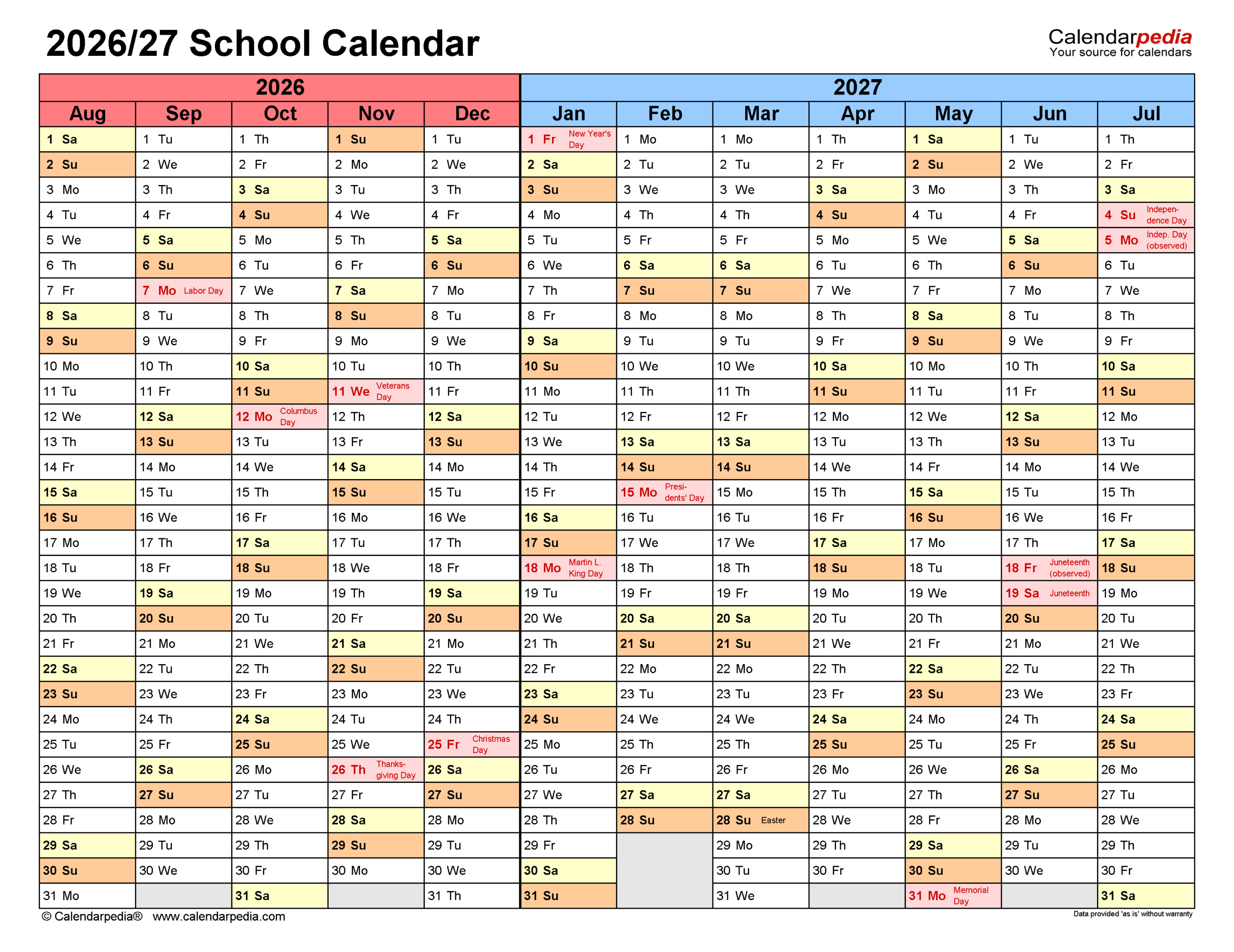 School Calendars 2026/2027 - Free Printable Pdf Templates with HHH School Calendar 2026 - 2027
