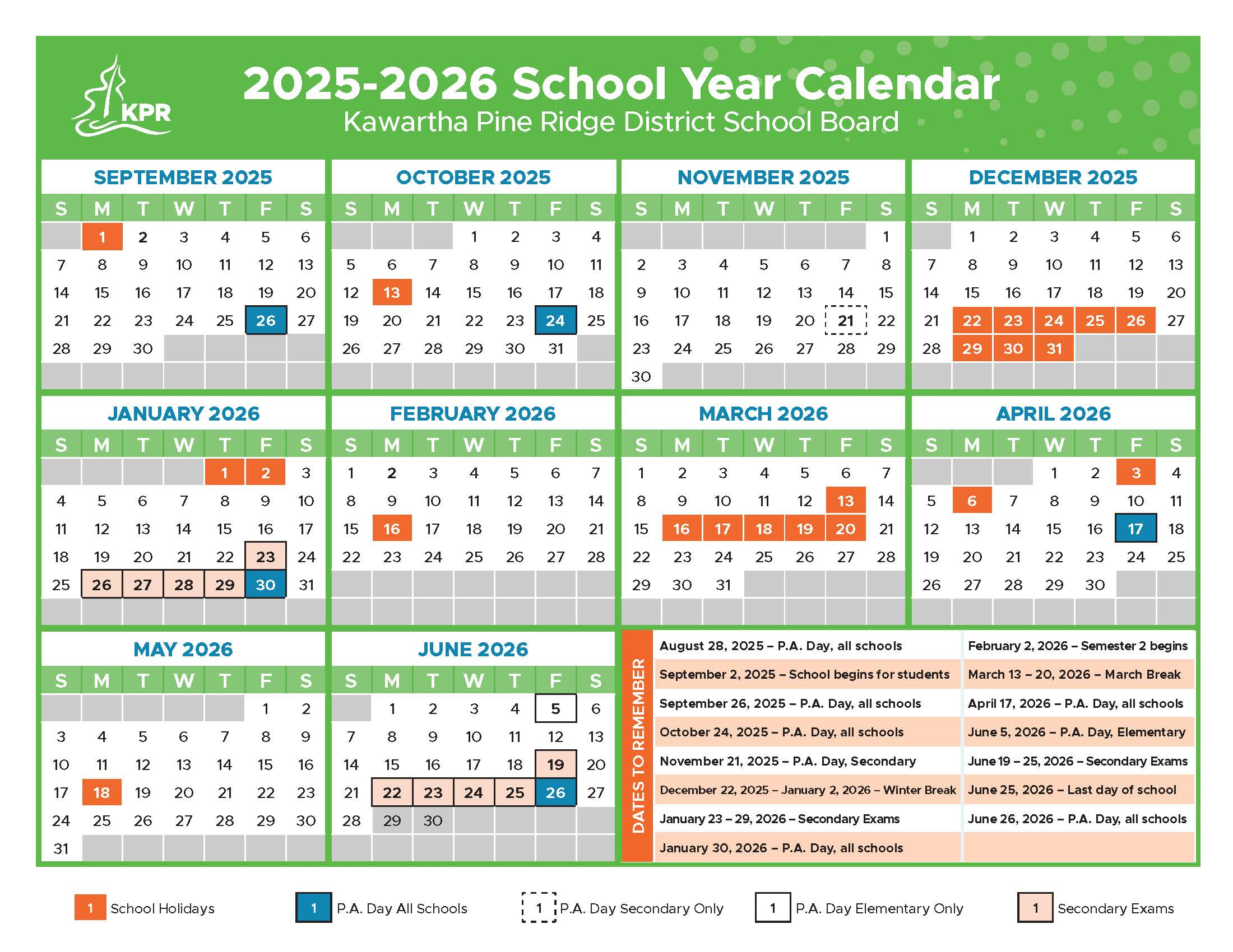 School Calendars | Kawartha Pine Ridge District School Board regarding Kprdsb 2026 - 2027 Calendar