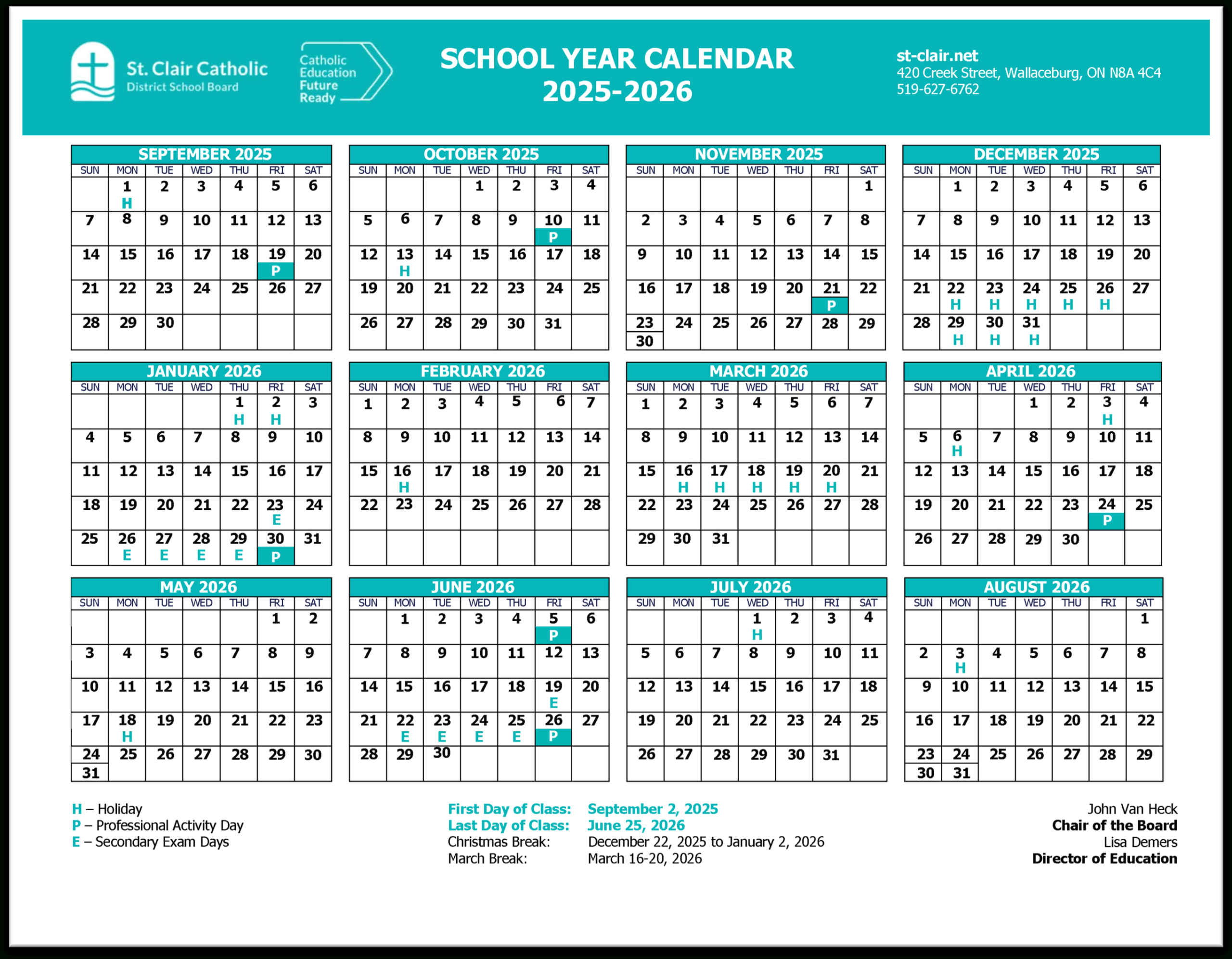 School Year Calendar - St. Clair Cds Board pertaining to Catholic School Board Calendar 2026