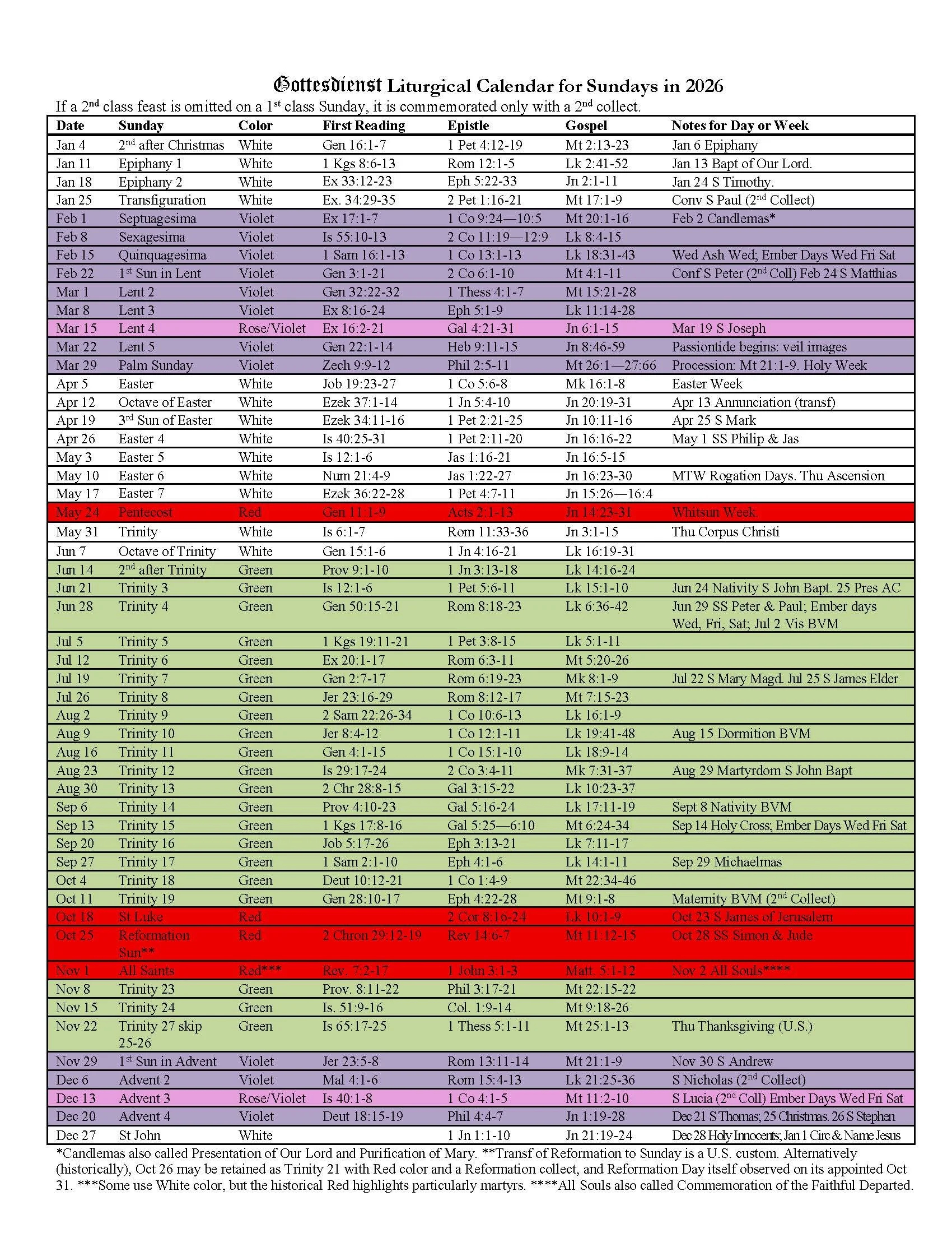 The Gottesdienst Liturgical Calendar For 2026 Is Here! — Gottesdienst with regard to Elca Liturgical Calendar 2026