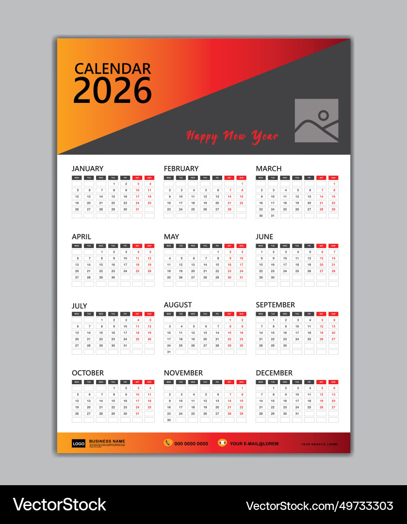 Wall Calendar 2026 Template Week Starts On Monday – Lizenzfreie for Calendar 2026 and 2026